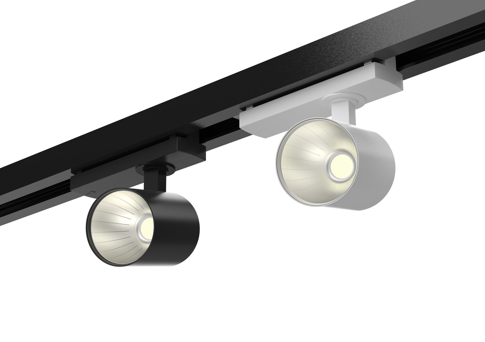 Zwei GlowPro Schienenstrahler an einer 3-Phasen-Schiene