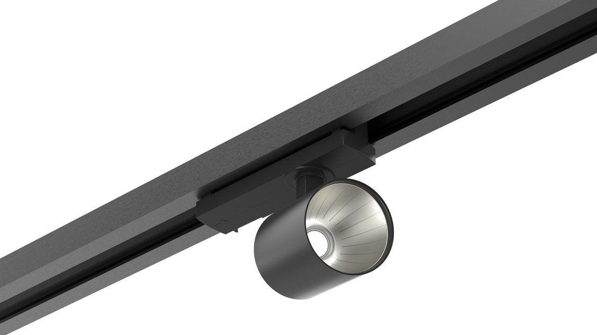 GlowPro LED-Schienenstrahler in Schwarz an einer 3-Phasen-Schiene